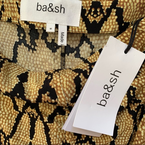 BA&SH Carry Snake skin print midi ruched skirt Ochre - Picture 12 of 15